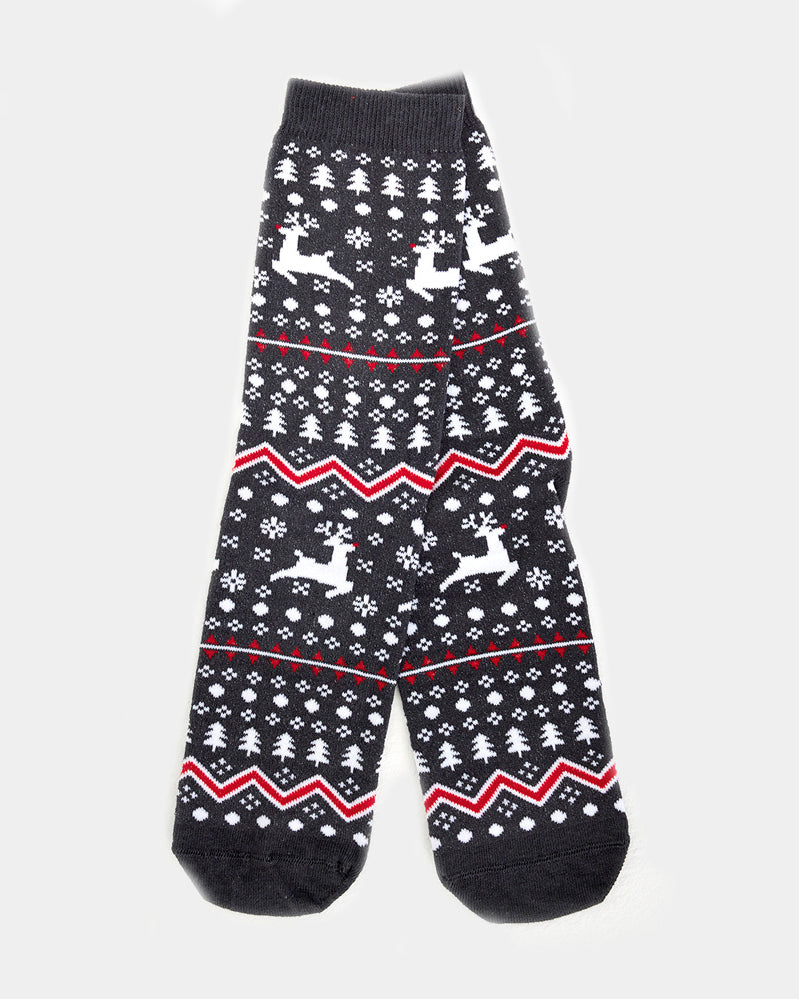 Calcetines de Navidad Unisex Grises Renos y Árboles