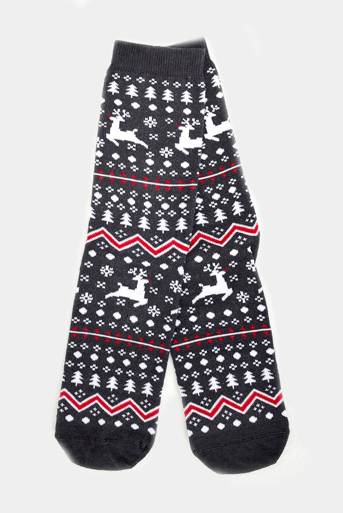 Calcetines de Navidad Unisex Grises Renos y Árboles