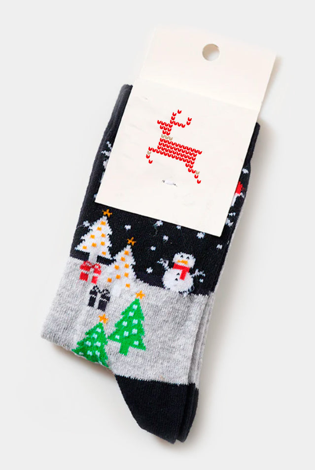 Calcetines de Navidad Unisex con Muñeco de Nieve y Árboles de Navidad