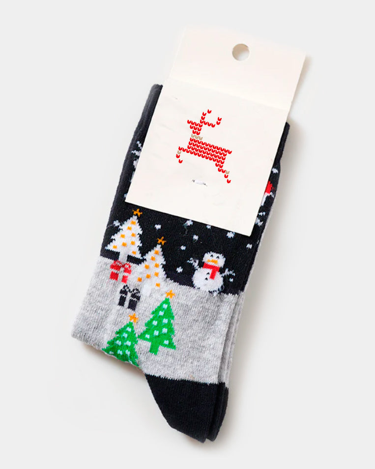 Calcetines de Navidad Unisex con Muñeco de Nieve y Árboles de Navidad