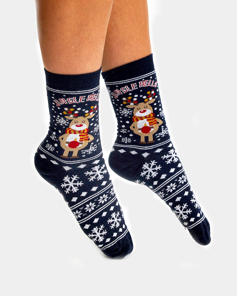 Calcetines de Navidad Unisex con Reno y Nieve Mujer y hombre