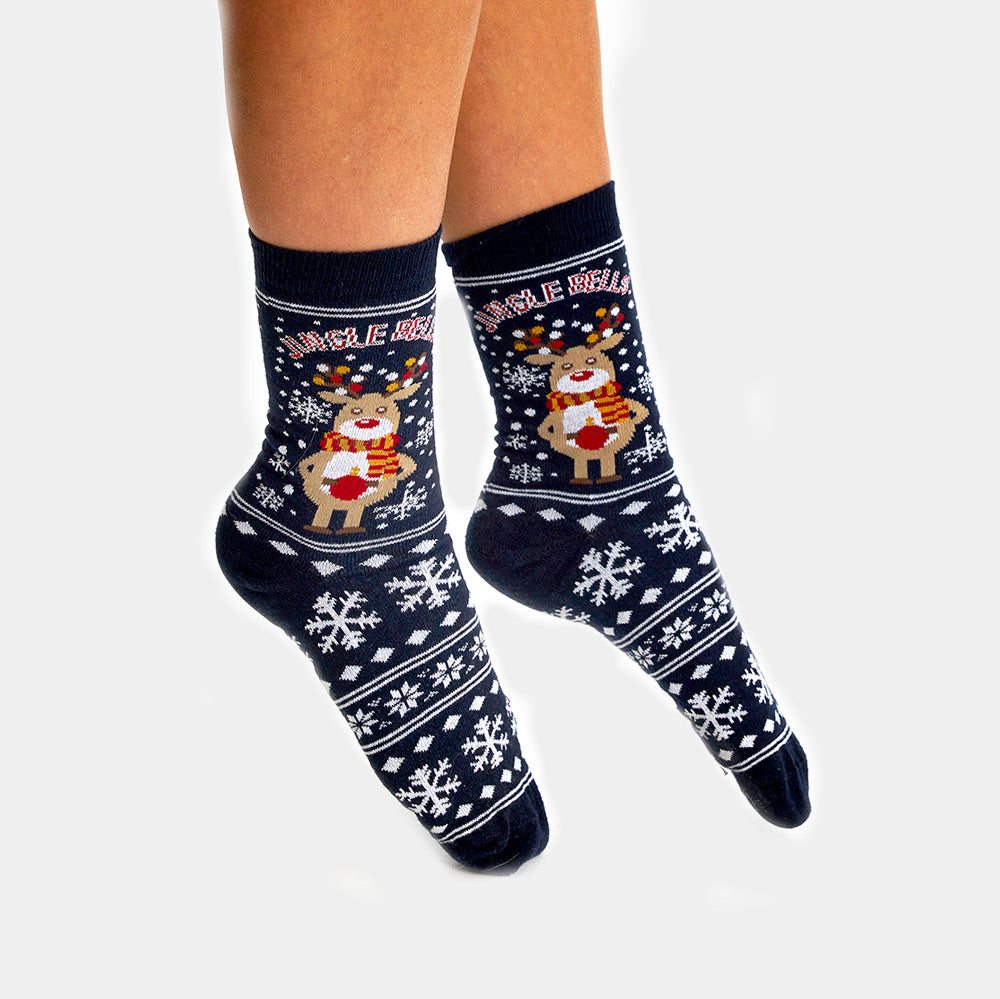 Calcetines de Navidad Unisex con Reno y Nieve Mujer y hombre