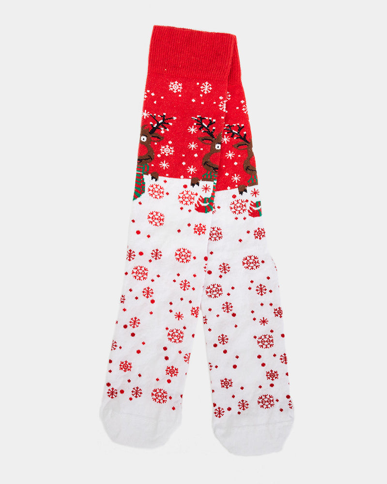 Calcetines de Navidad Unisex Rojos Reno con BufandaCalcetines de Navidad Unisex Rojos Reno con Bufanda