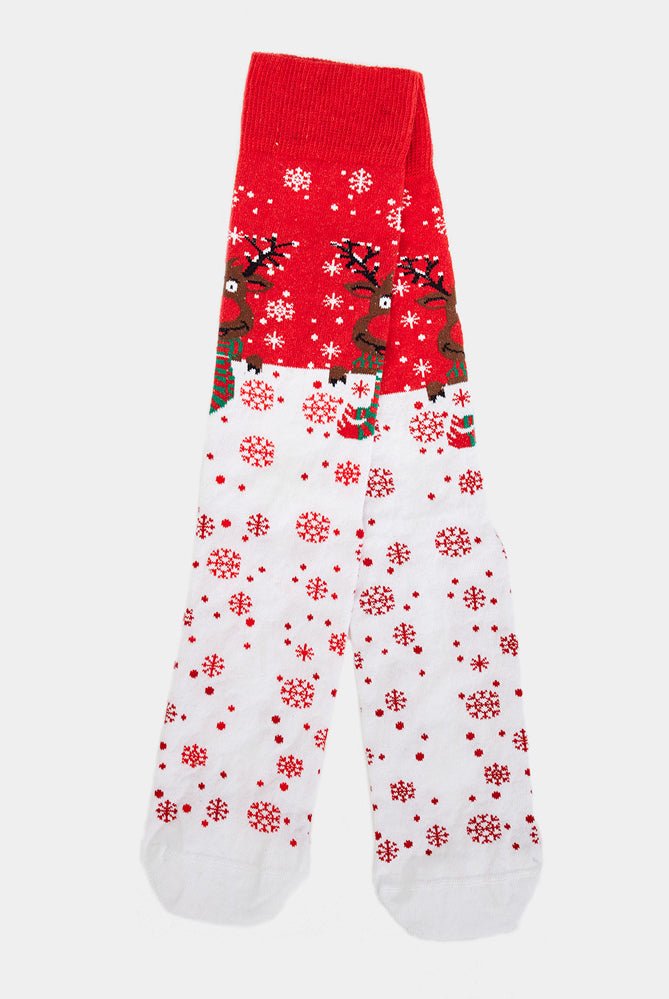 Calcetines de Navidad Unisex Rojos Reno con BufandaCalcetines de Navidad Unisex Rojos Reno con Bufanda