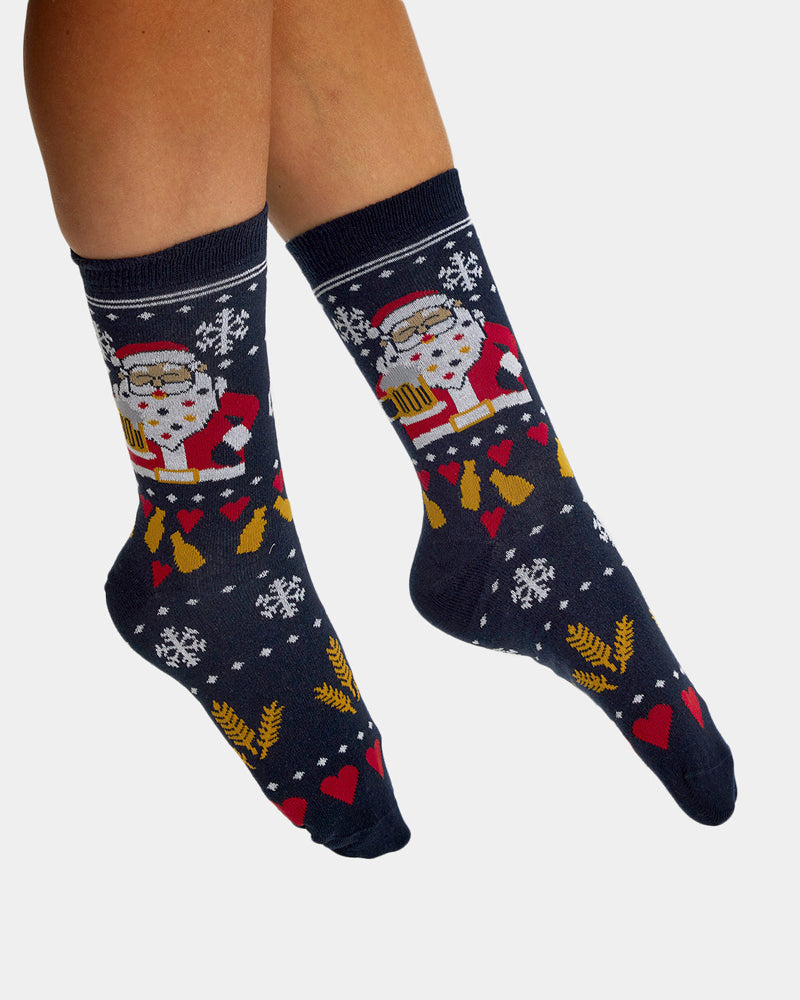 Calcetines de Navidad Unisex Santa con Cerveza Mujer y Hombre