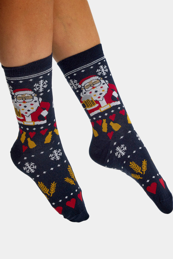 Calcetines de Navidad Unisex Santa con Cerveza Mujer y Hombre