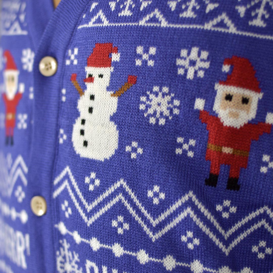 Jersey de Navidad Cárdigan Azul Merry Christmas Hombre Detalle Nieve