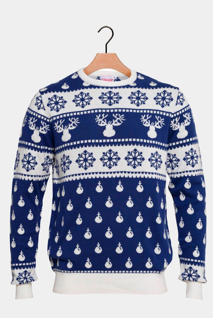Jersey de Navidad para Adultos con Renos y Nieve Azul 2021