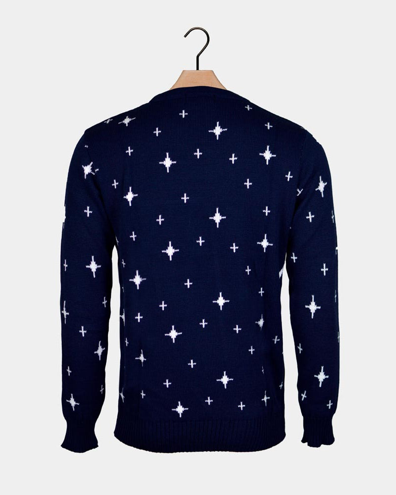 Jersey de Navidad Azul Renos para Hombre Árbol de Navidad y Estrella espalda
