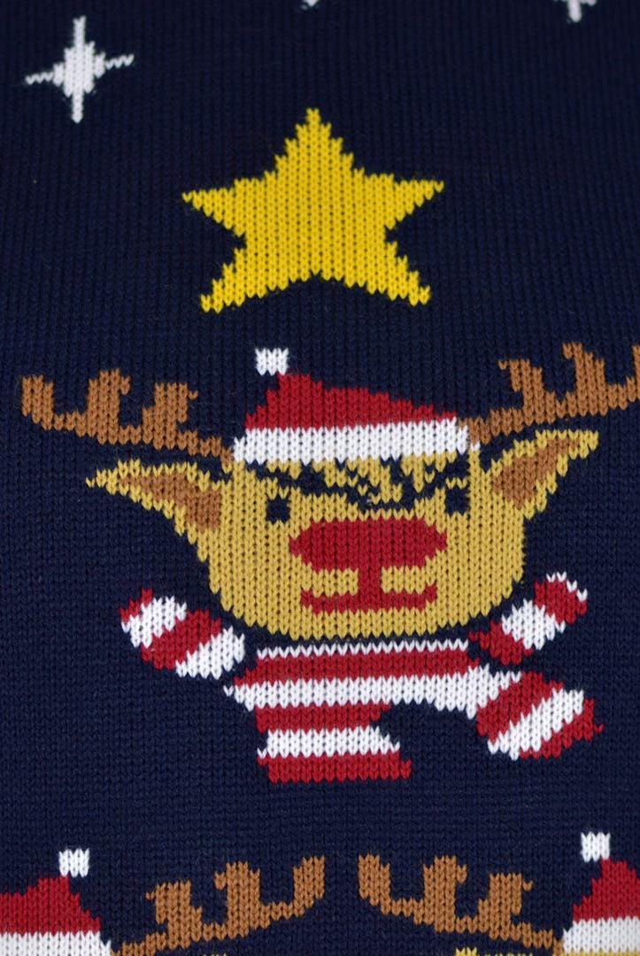 Jersey de Navidad Azul Renos para Mujer Árbol de Navidad y Estrella Detalle