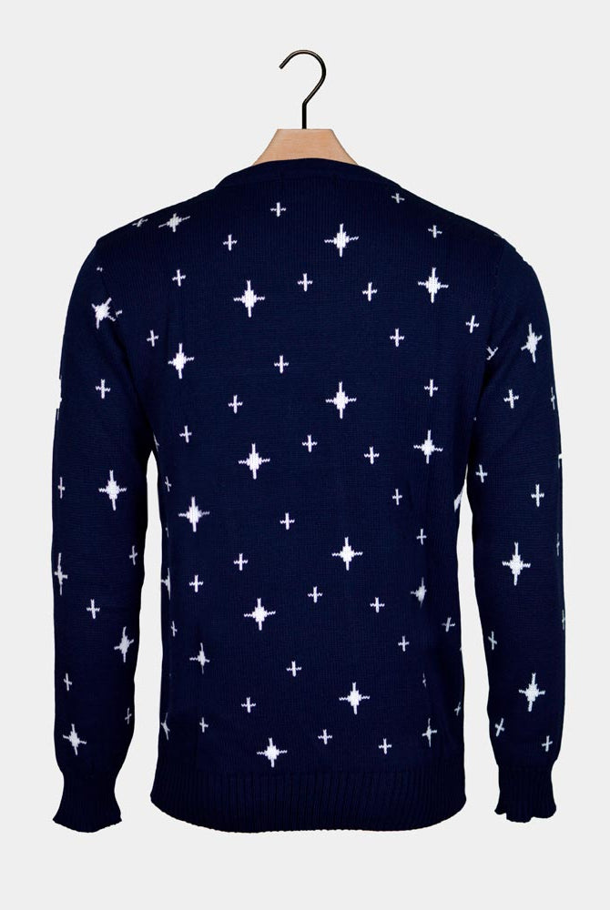 Jersey de Navidad Azul Renos para Mujer Árbol de Navidad y Estrella Espalda