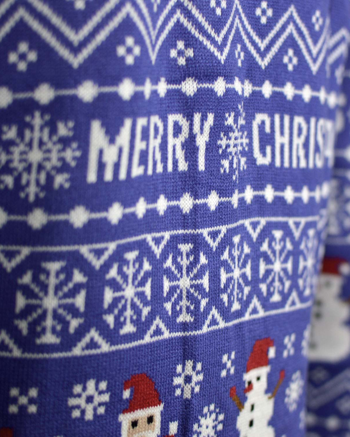 Jersey de Navidad Cárdigan Azul Merry Christmas Parejas Detalle Nieve
