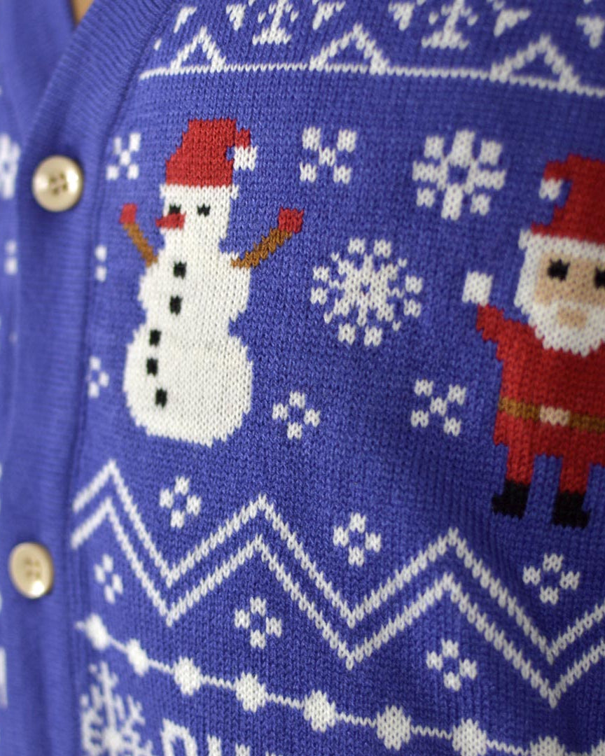 Jersey de Navidad Cárdigan Azul Merry Christmas Parejas Detalle