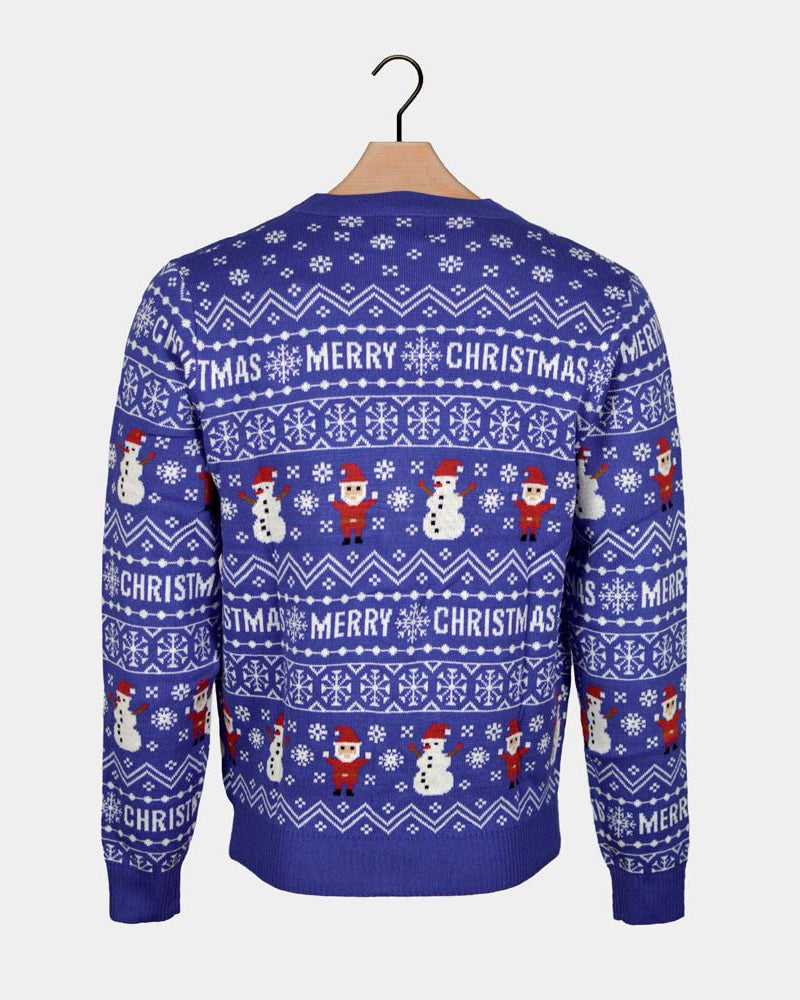 Jersey de Navidad Cárdigan Azul Merry Christmas Parejas Espalda