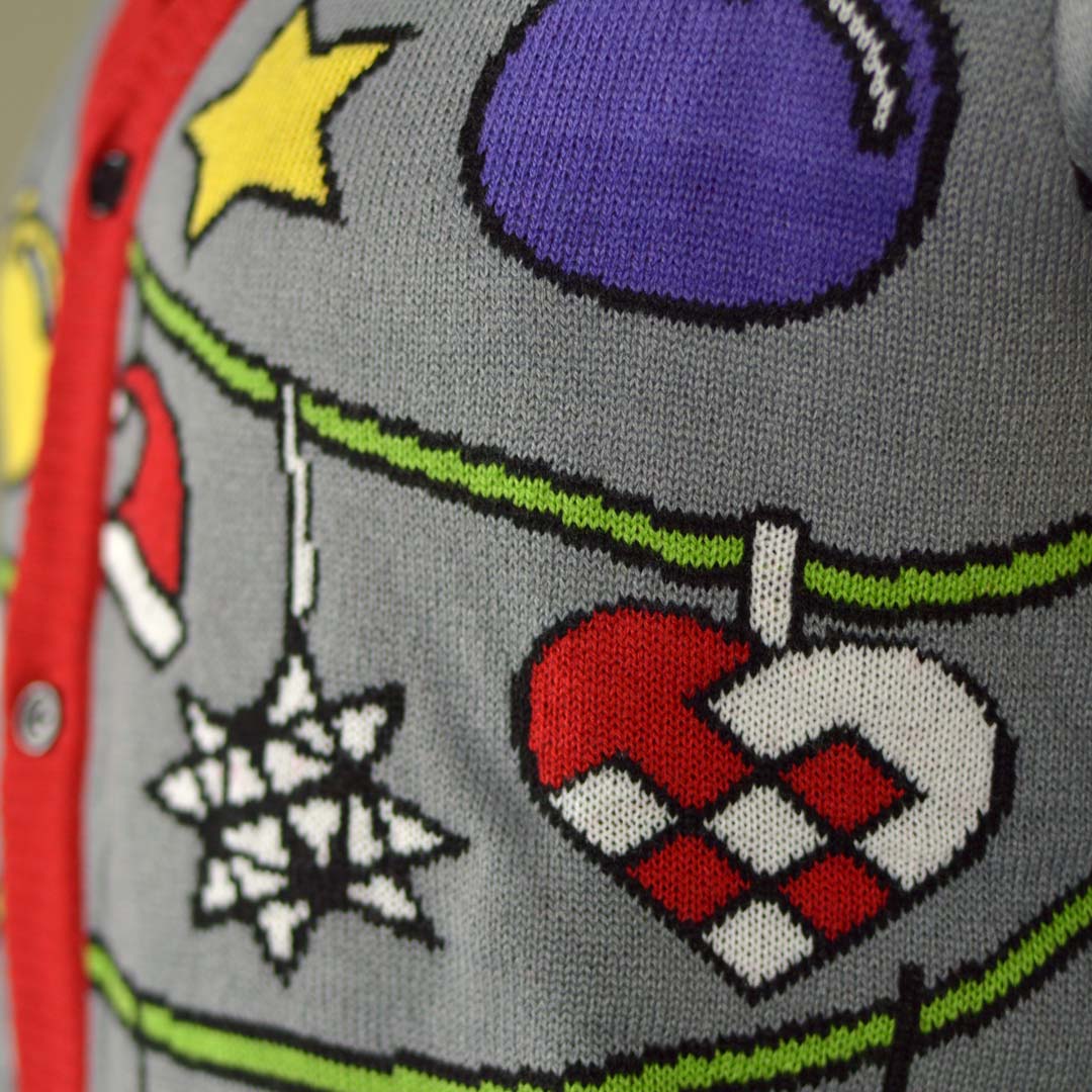 Jersey de Navidad Cárdigan para Mujer Árbol y Muñeco de Nieve Detalle