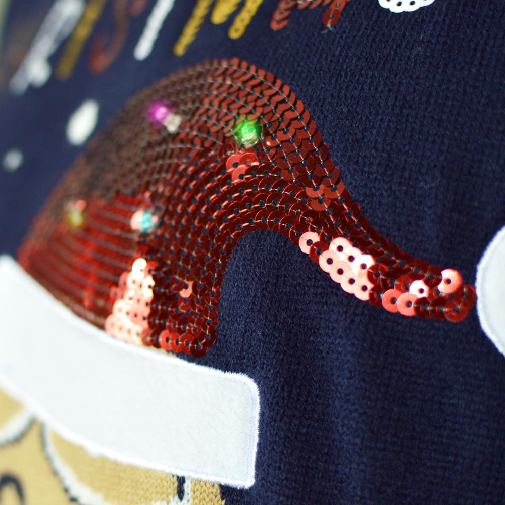 Jersey de Navidad con Luces LED para Familia Azul Ginger Cookie Detalle Gorro