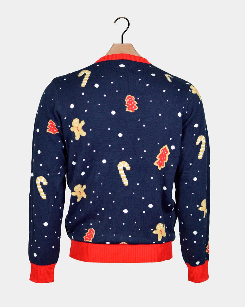 Jersey de Navidad con Luces LED para Familia Azul Ginger Cookie Espalda