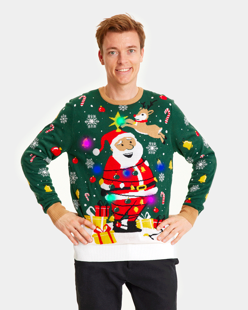Jersey de Navidad con Luces LED para Familia Papá Noel hecho un Lío Hombre