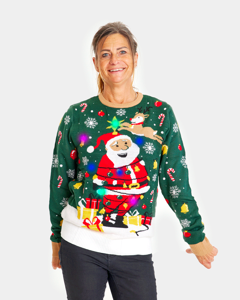 Jersey de Navidad con Luces LED para Familia Papá Noel hecho un Lío Mujer