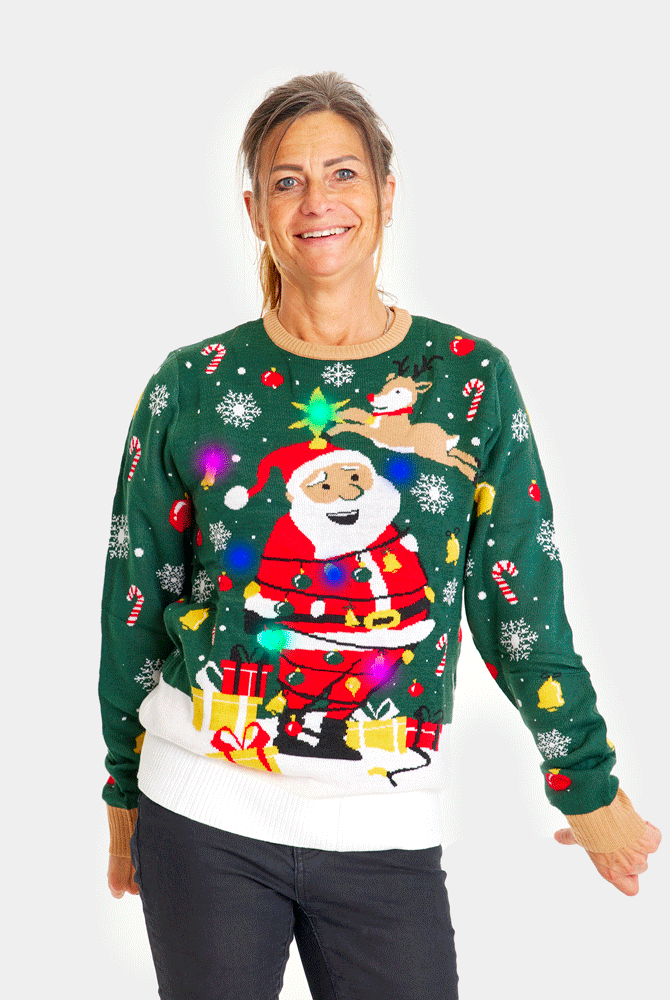Jersey de Navidad con Luces LED para Familia Papá Noel hecho un Lío Mujer