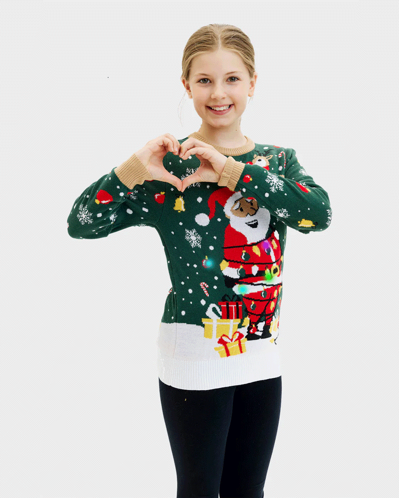 Jersey de Navidad con Luces LED para Familia Papá Noel hecho un Lío Niña