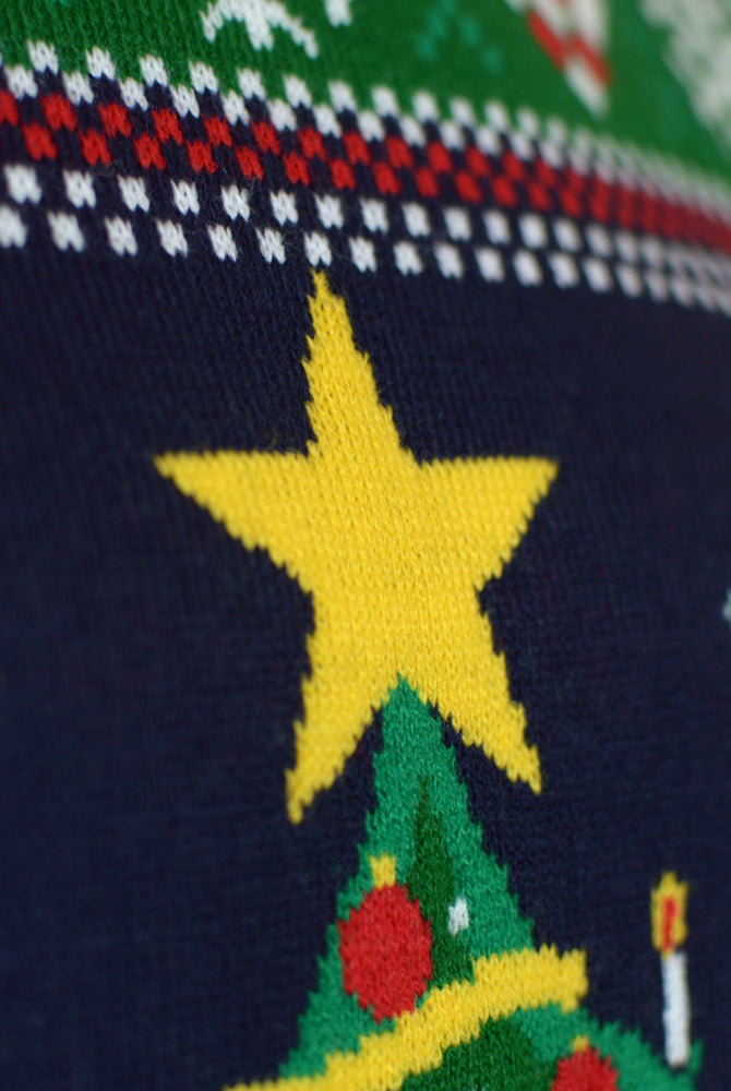Jersey de Navidad con Luces LED para Hombre Azul con Árbol Navidad Detalle Estrella