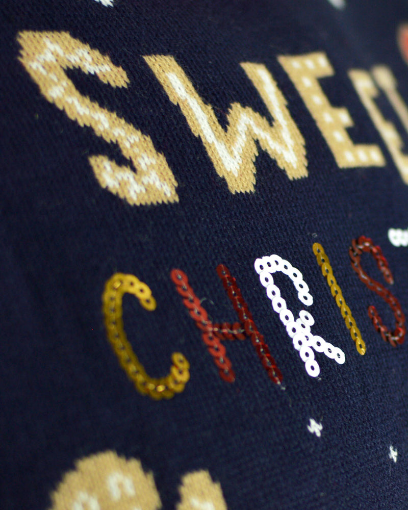 Jersey de Navidad con Luces LED para Hombre Azul Ginger Cookie Detalle