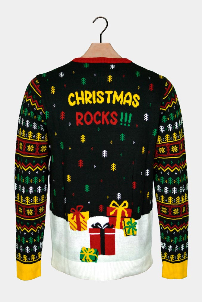 Jersey de Navidad con Luces LED para Hombre Santa Rockero Espalda