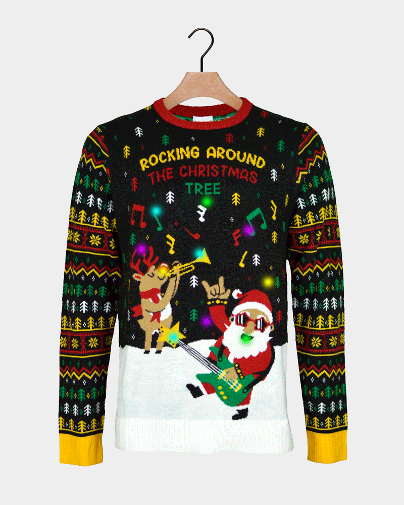 Jersey de Navidad con Luces LED para Hombre Santa Rockero