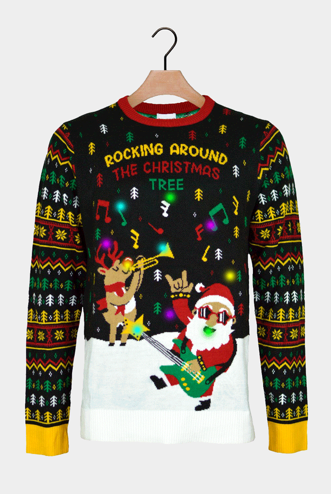 Jersey de Navidad con Luces LED para Hombre Santa Rockero