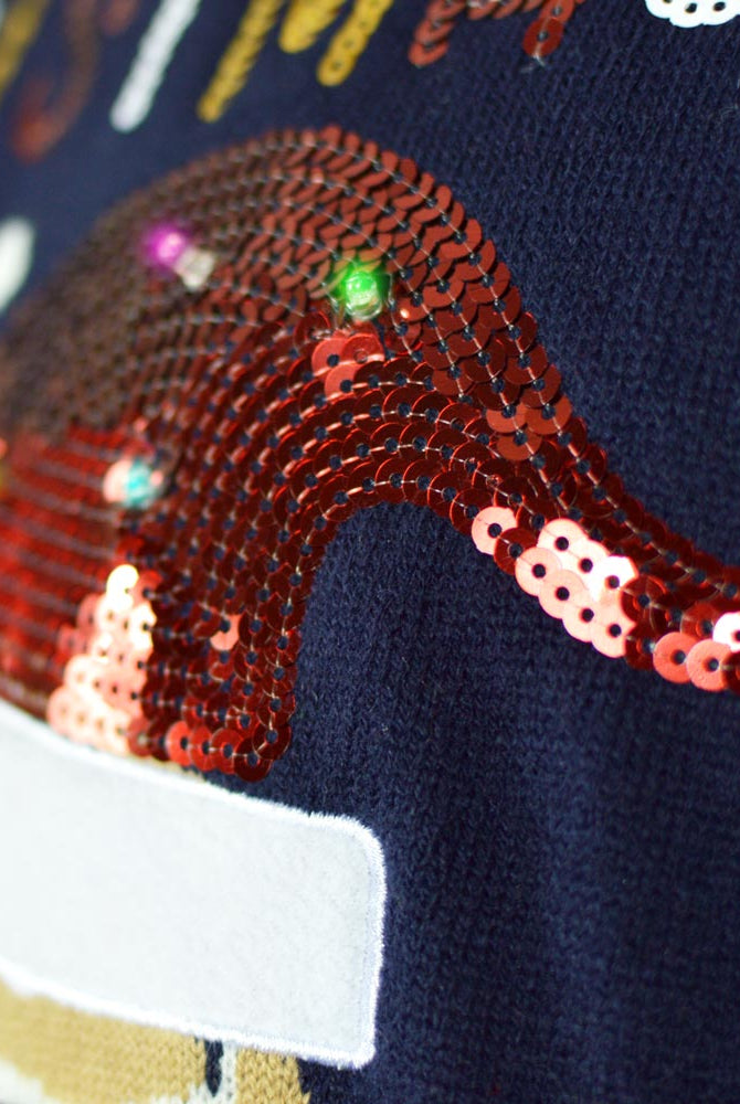 Jersey de Navidad con Luces LED para Mujer Azul Ginger Cookie Detalle Gorro