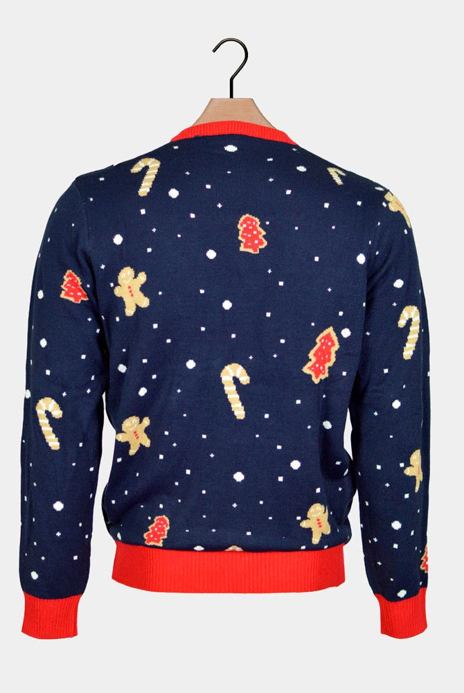 Jersey de Navidad con Luces LED para Mujer Azul Ginger Cookie Espalda