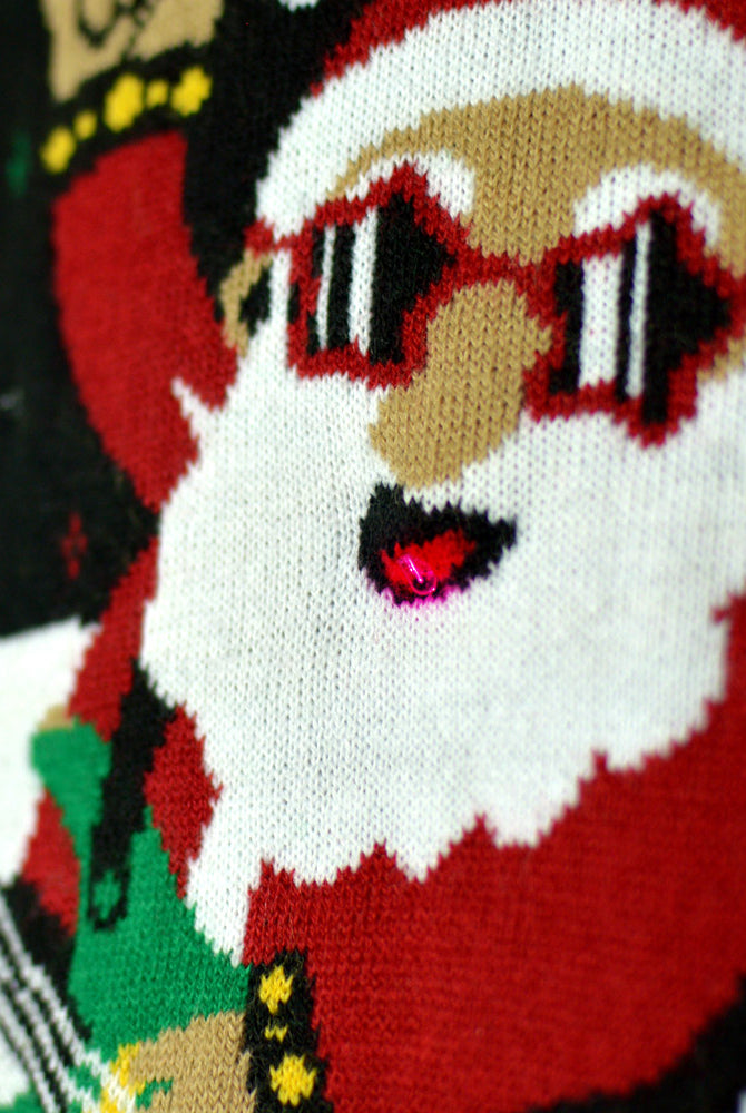 Jersey de Navidad con Luces LED para Mujer Santa Rockero Detalle