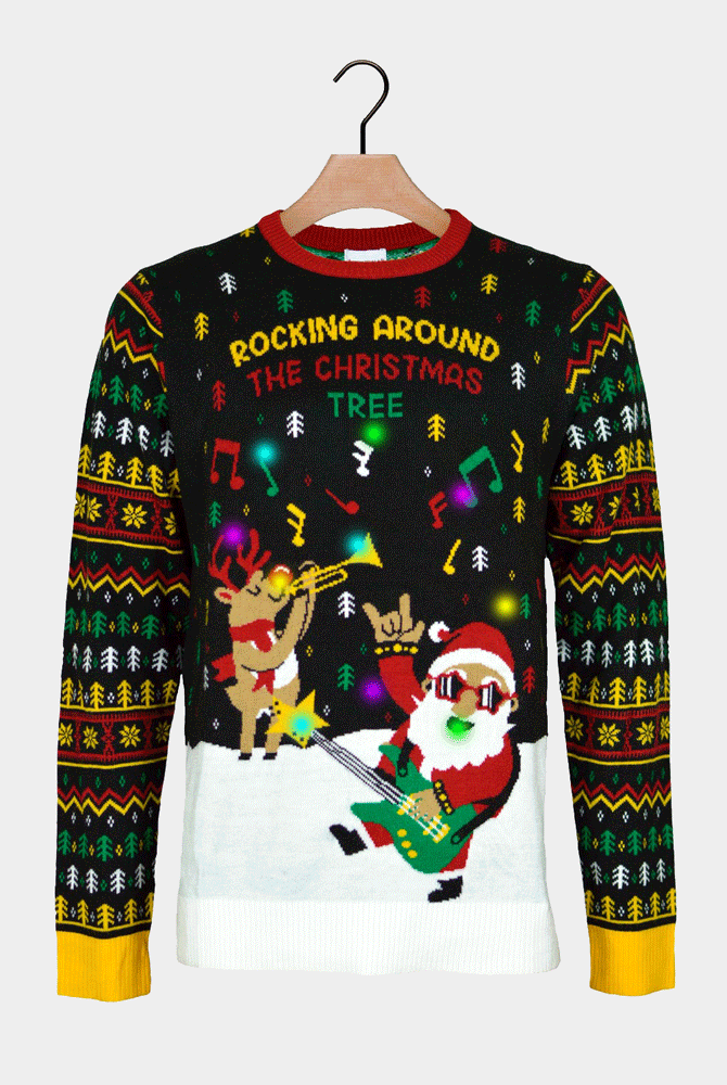 Jersey de Navidad con Luces LED para Mujer Santa Rockero
