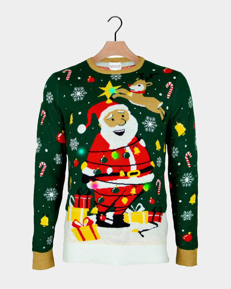 Jersey de Navidad con Luces LED Niña y Niño Papá Noel hecho un Lío