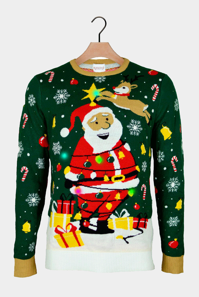 Jersey de Navidad con Luces LED Niña y Niño Papá Noel hecho un Lío