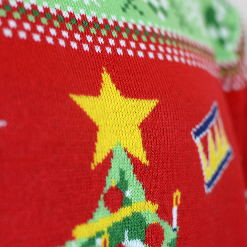 Jersey de Navidad con Luces LED para Familia Rojo con Árbol Navidad Detalle estrella