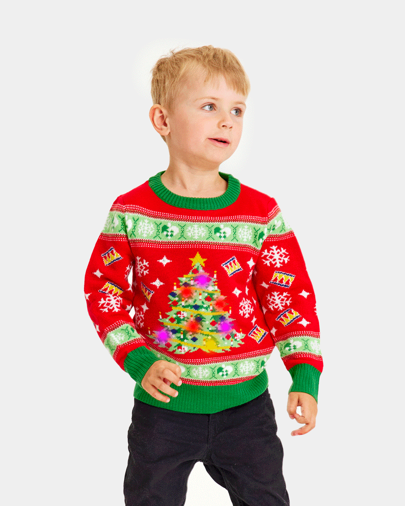 Jersey de Navidad con Luces LED para Familia Rojo con Árbol Navidad niño