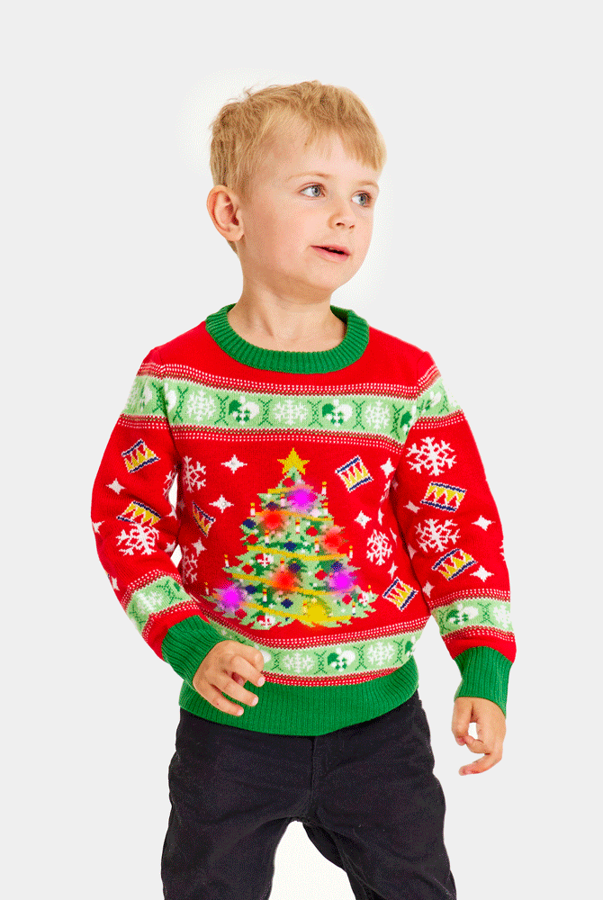 Jersey de Navidad con Luces LED para Familia Rojo con Árbol Navidad niño