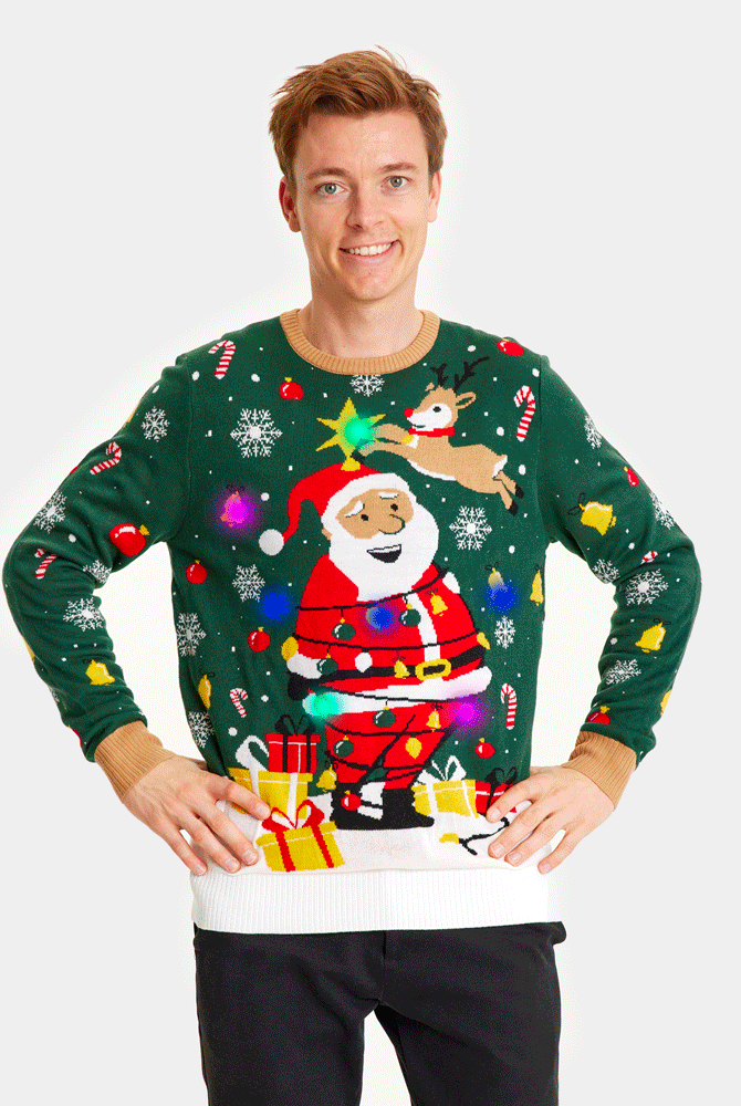 Jersey de Navidad con Luces LED Hombre Papá Noel hecho un Lío