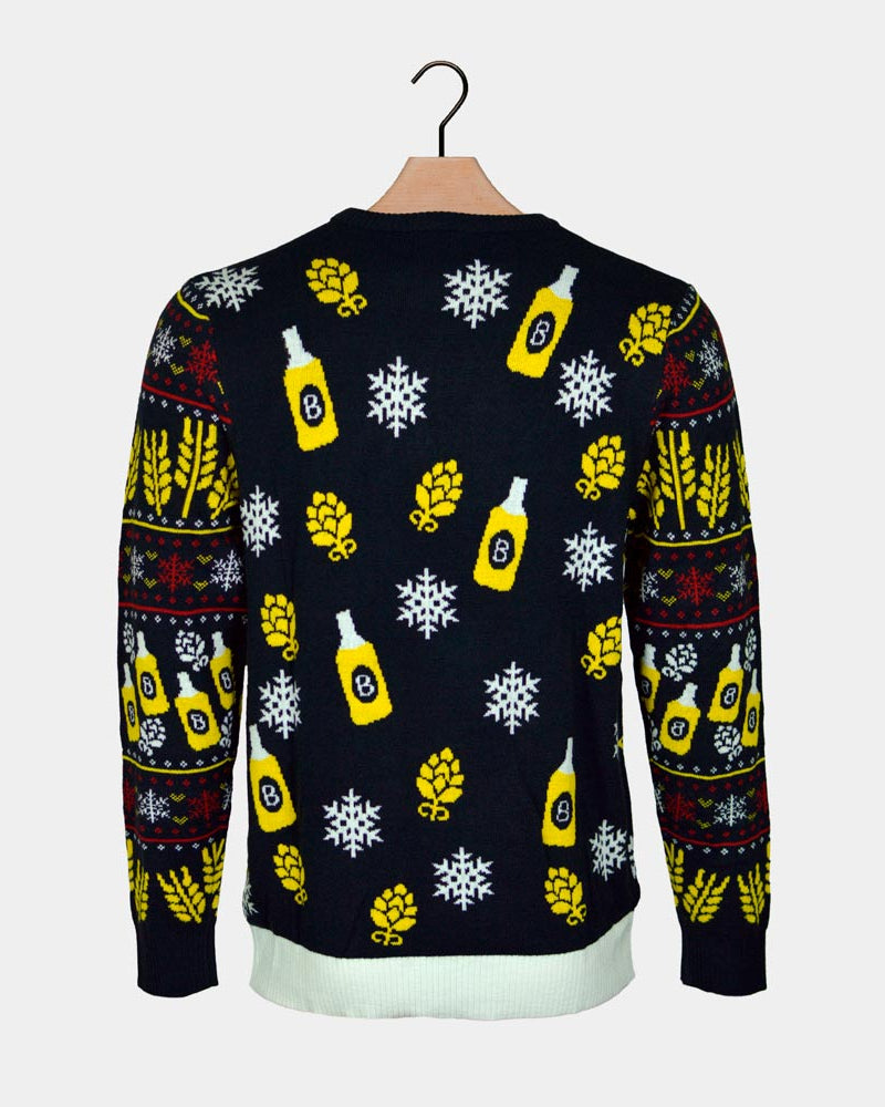 Jersey de Navidad con Luces LED para Hombre Santa con Cerveza Espalda
