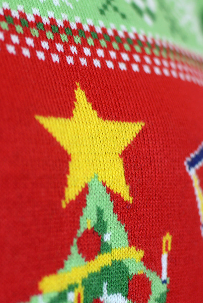 Jersey de Navidad con Luces LED para Mujer Rojo con Árbol Navidad Detalle estrella