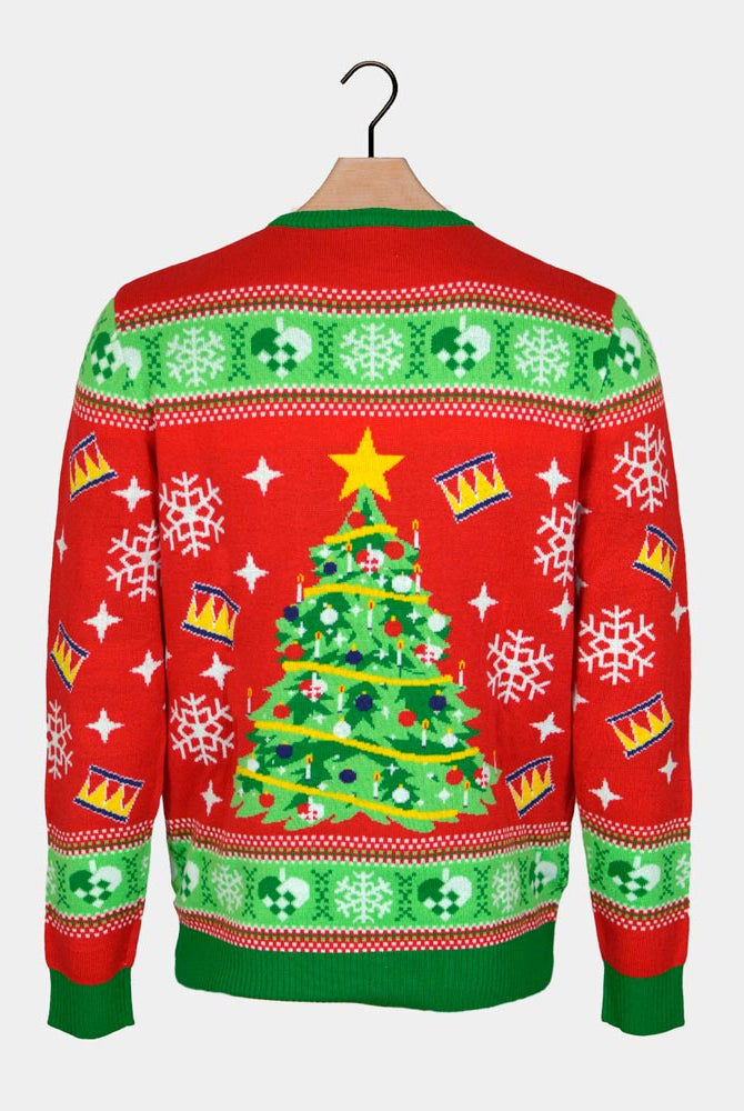 Jersey de Navidad con Luces LED para Mujer Rojo con Árbol Navidad espalda