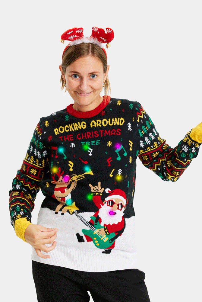 Jersey de Navidad con Luces LED Mujer Santa Rockero
