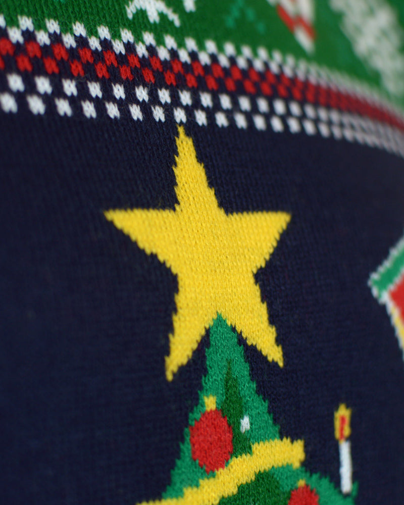 Jersey de Navidad con Luces LED Parejas Azul con Árbol Navidad Detalle Estrella