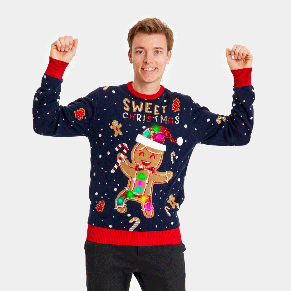 Jersey de Navidad con Luces LED Parejas Azul Ginger Cookie Hombre
