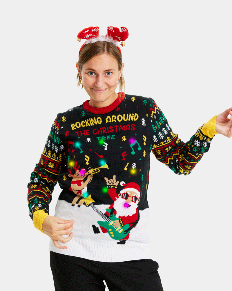 Jersey de Navidad con Luces LED Parejas Santa Rockero Mujer