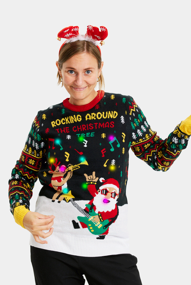 Jersey de Navidad con Luces LED Parejas Santa Rockero Mujer