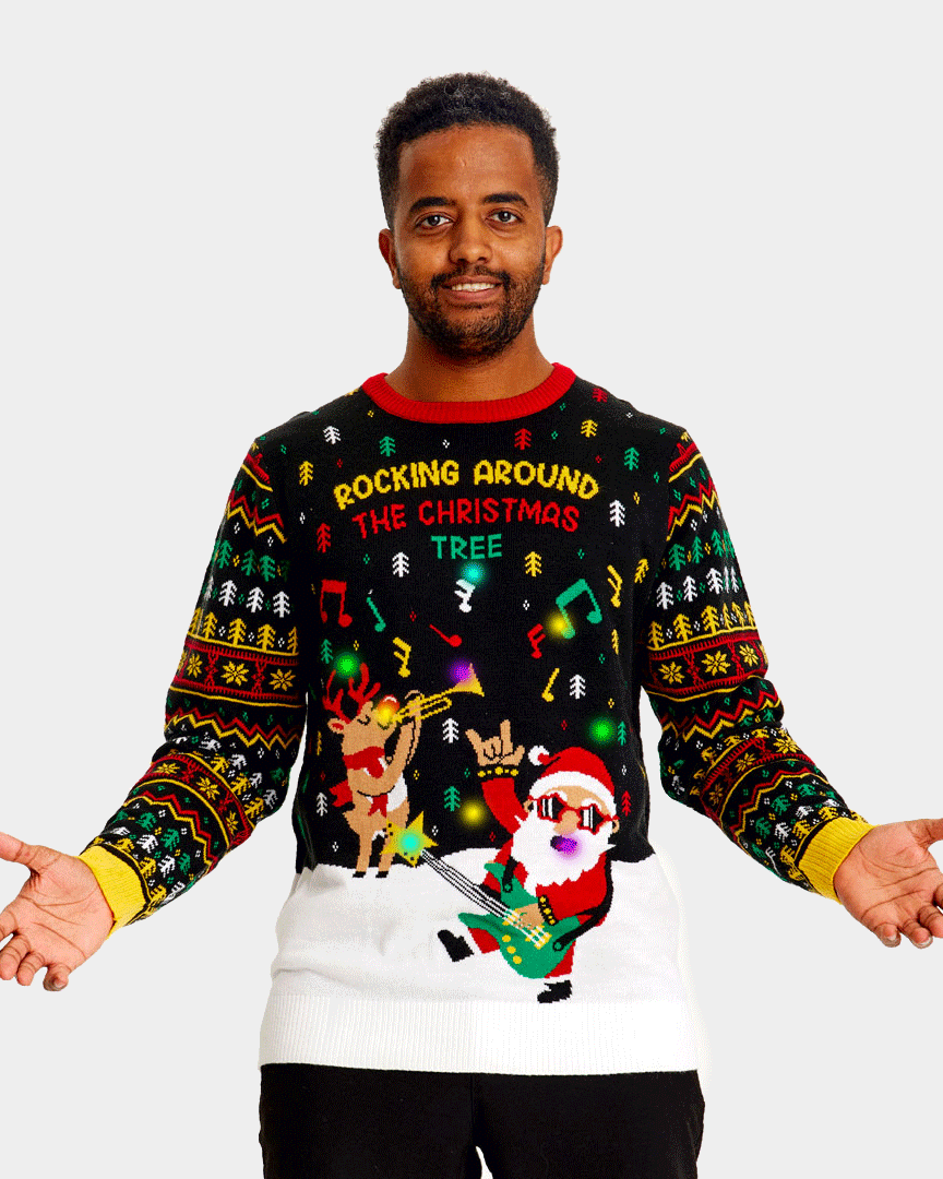 Jersey de Navidad con Luces LED Parejas Santa Rockero Hombre