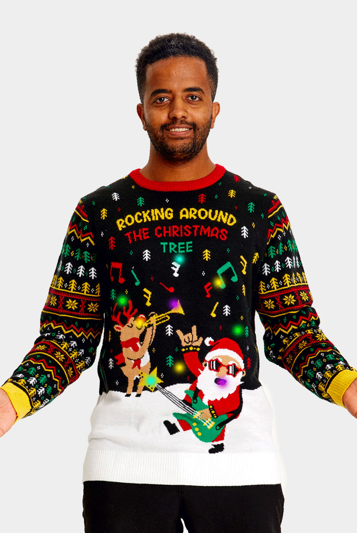 Jersey de Navidad con Luces LED Parejas Santa Rockero Hombre